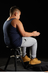 Whole Body Man White Sports Overweight Sitting Top Studio photo references